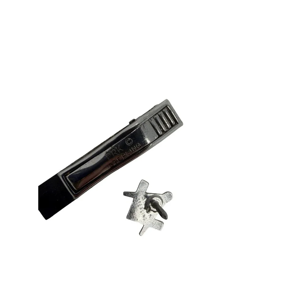 PRK Tie Clip Tack Set Mens OS Silver Excellent Masonic Sterling Square Compasses